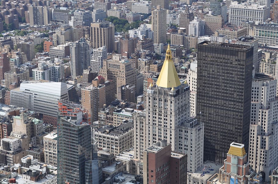 高角度のビュー, 高層ビル, ニューヨーク, 都市, ブルディング, ビュー, 空中, マンハッタン, 大都市, ニューヨーク市