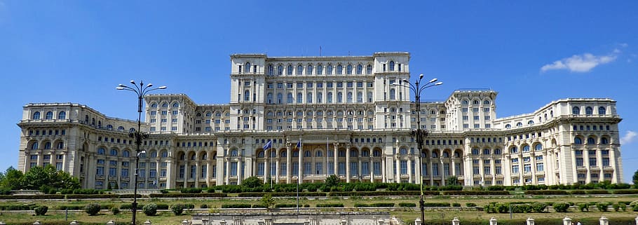 blanco, mansión, durante el día, bucarest, rumania, edificio, parlamento, palacio, capital, arquitectura
