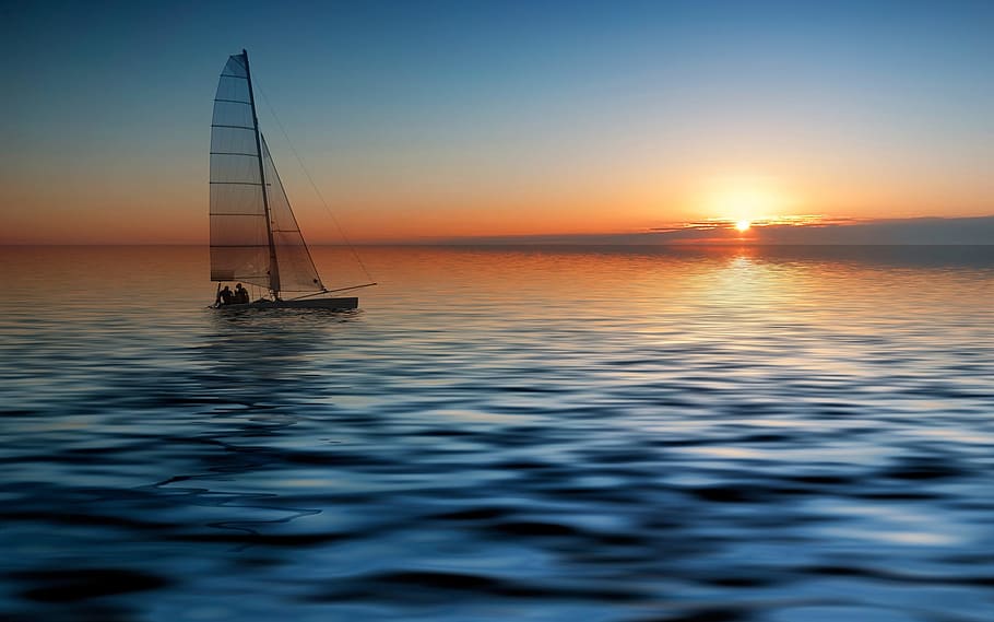 sail, boat, ocean, sunrise, sail boat, sea, amazing, landscape, escape, fredoom