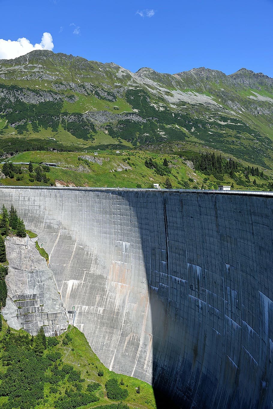 dam, kopfssee, reservoir, kaunertal, tyrol, hydroelectric power, fuel and power generation, mountain, power supply, built structure
