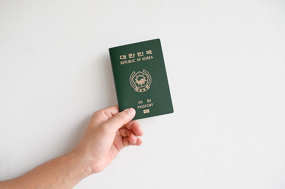 person, holding, korea passport, travel, passport, republic of korea passport, hand, human hand, human body part, indoors