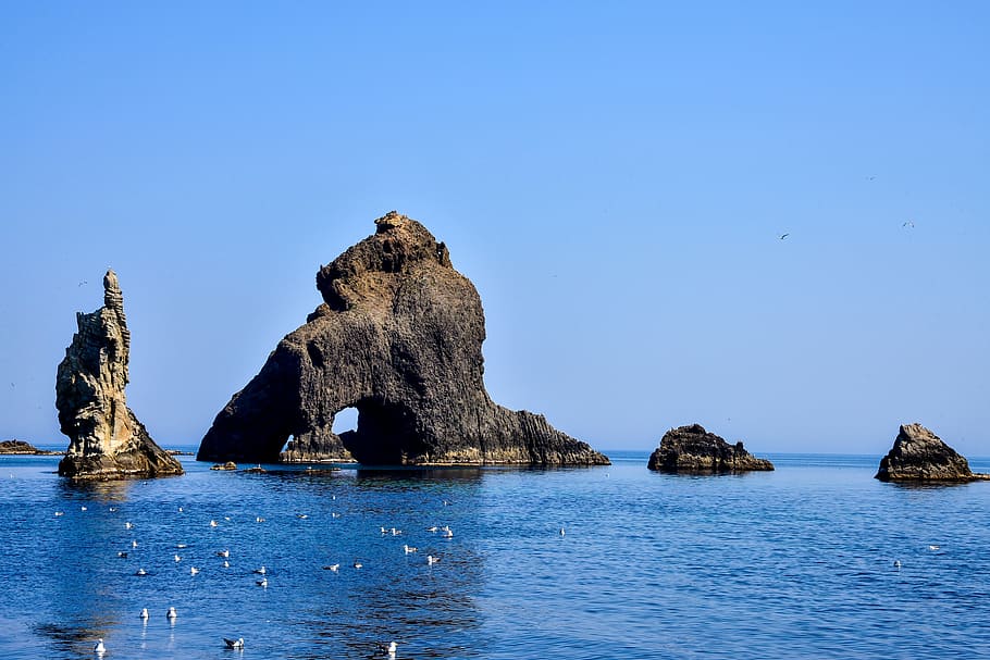 rock formation, sea, blue, sky, daytime, dokdo, korea, our territory, gyeongsangbuk-do, a beautiful island