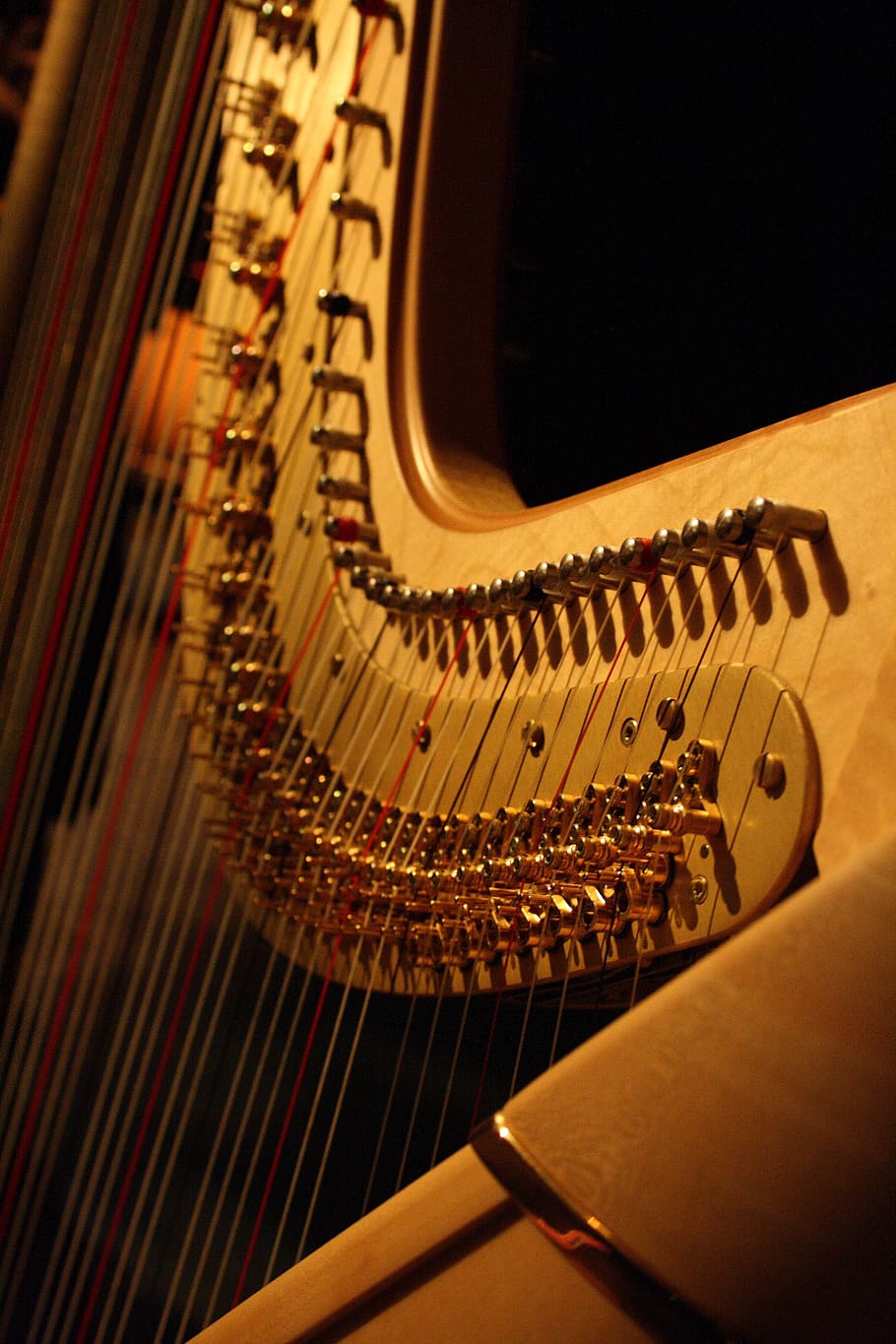 harp, music, musical instrument, musical equipment, string instrument, arts culture and entertainment, musical instrument string, indoors, string, close-up