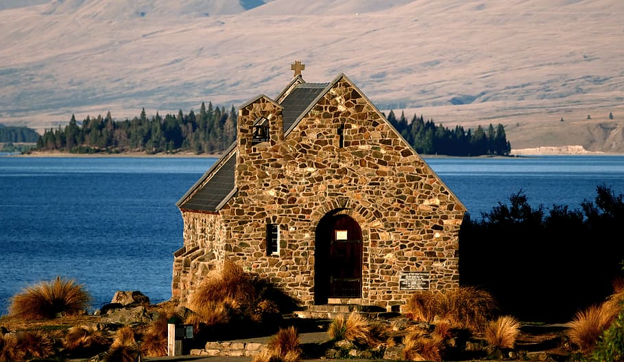 High Country, Church, Lake Tekapo, NZ, cuerpo de agua, concreto, casa, arquitectura, estructura construida, religión