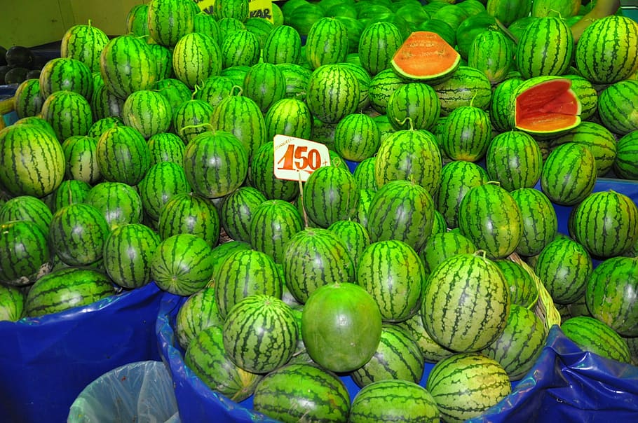 Watermelon, Fruit, Marketplace, food and drink, food, large group of objects, freshness, vegetable, market, green color