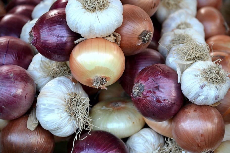 onions, onion, garlic, food and drink, food, wellbeing, healthy eating, freshness, vegetable, spice