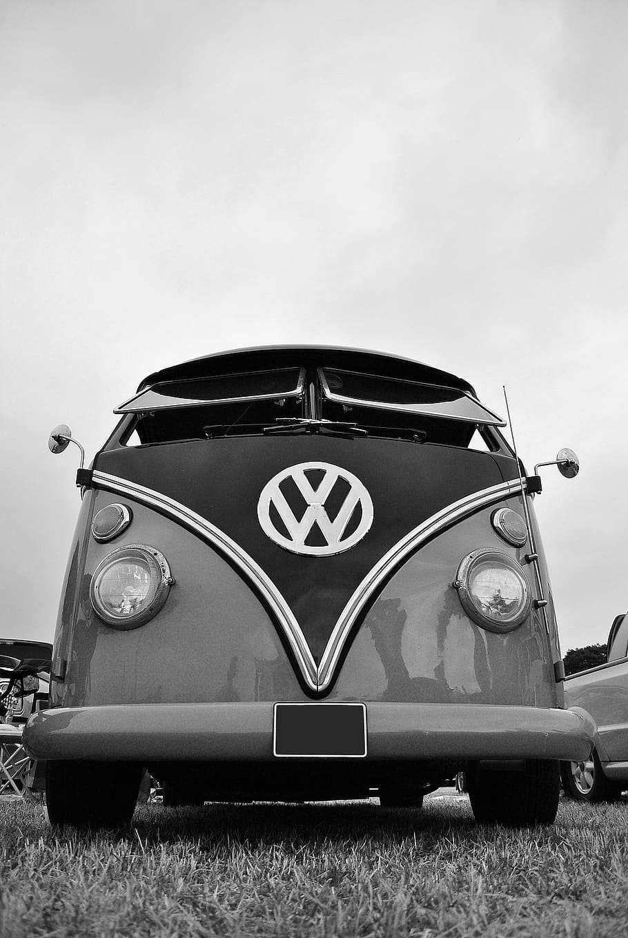 grayscale photography, volkswagen bus, vw camper, vintage car, car, camper, vintage, vw, vehicle, van