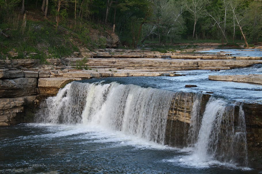 water, edge, rock, landscape, motion, flowing water, beauty in nature, waterfall, forest, scenics - nature