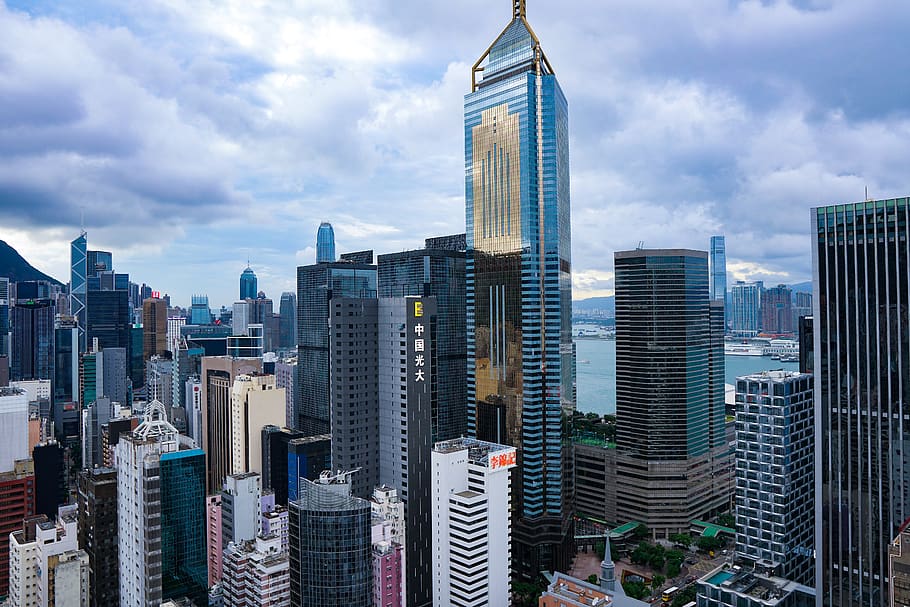 Hong Kong, horizonte, paisaje urbano, arquitectura, ciudad, Asia, puerto, urbano, edificio, moderno