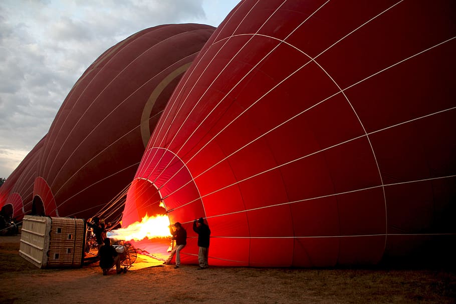 person, firing, hot, air balloon, hot air balloon ride, balloon, fire, bagan, myanmar, ballooning