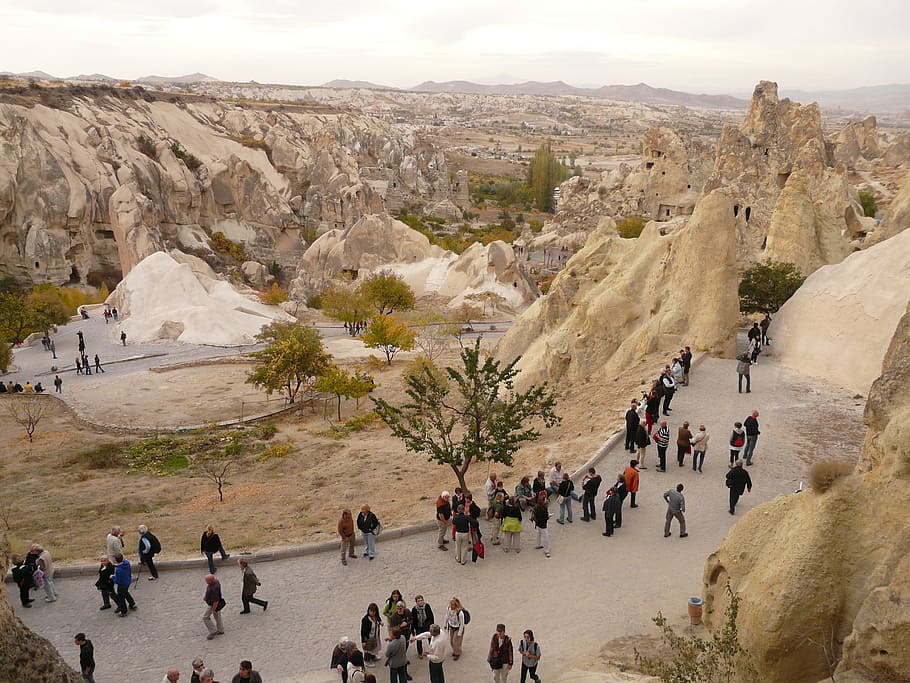 Turis, Göreme, Manusia, Museum Udara Terbuka, pusat wisata, museum udara terbuka göreme, cappadocia, bekas klosteranlage, kapel, menara berbatu