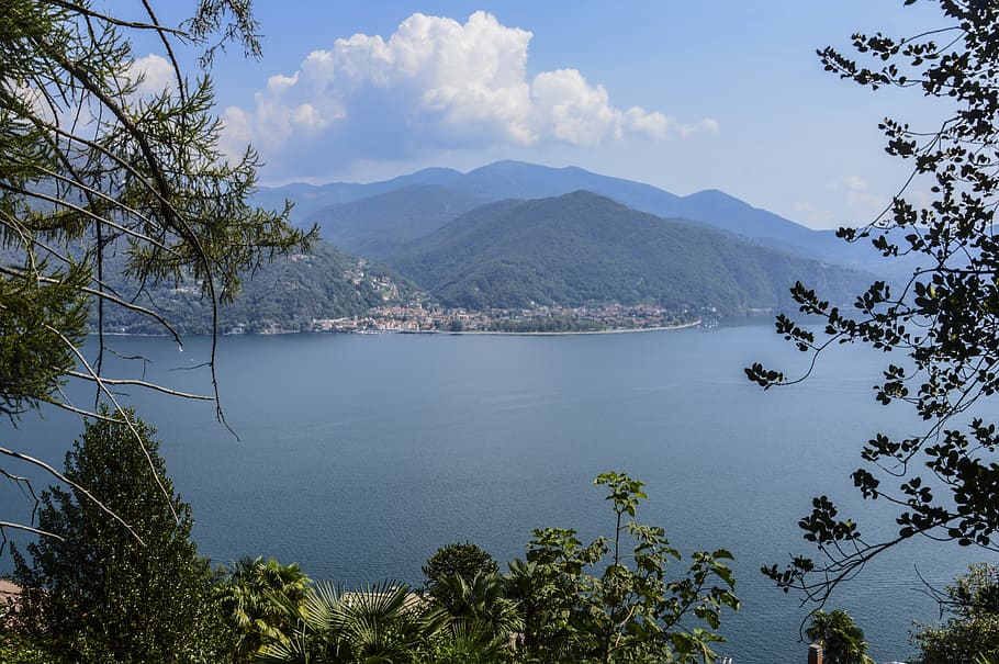 lago maggiore, lago, nube, paisaje, italia, feriado, panorama, naturaleza, hora azul, vista lejana