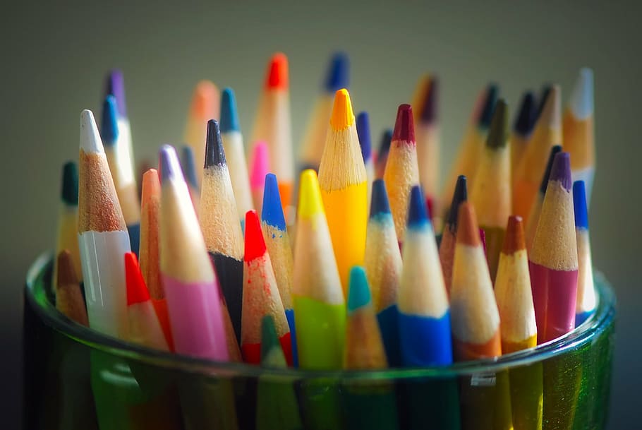 primer plano, foto, colores variados, lápices de colores, lápices, de colores, colores, tonos, copa, soporte