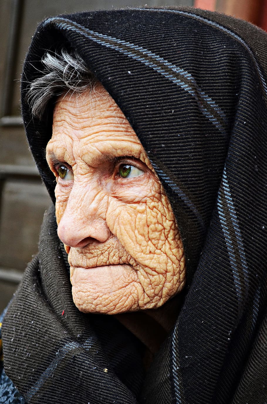 woman, black, gray, headscarf, women's, portrait, human, people, old, contact