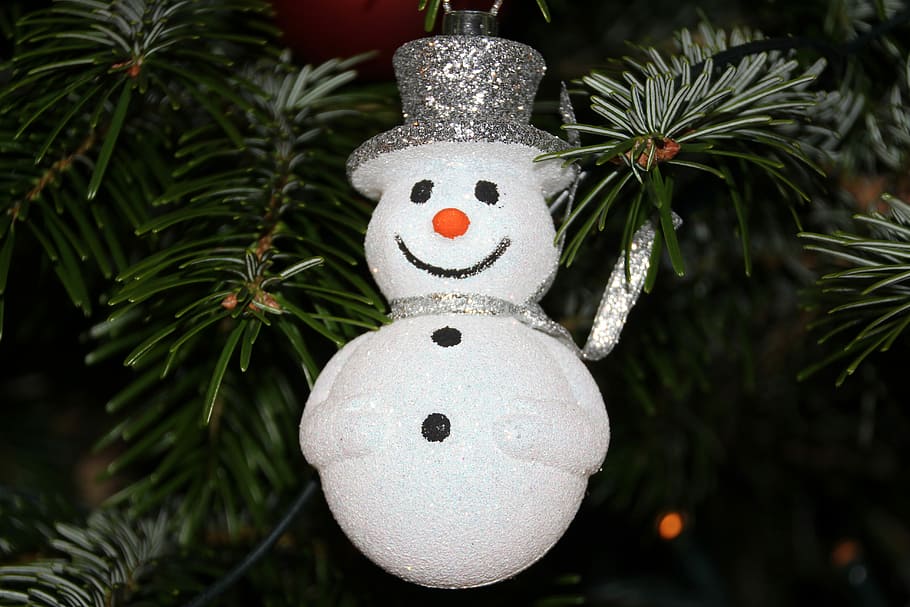 Hombre de nieve, adviento, árbol, celebración, culturas, ninguna gente, Navidad, fiesta, decoración, árbol de Navidad