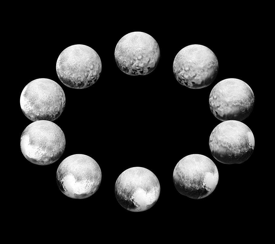 Mosaic, Pluto, Phases, public domain, solar system, space, science, black Color, black Background, healthcare And Medicine