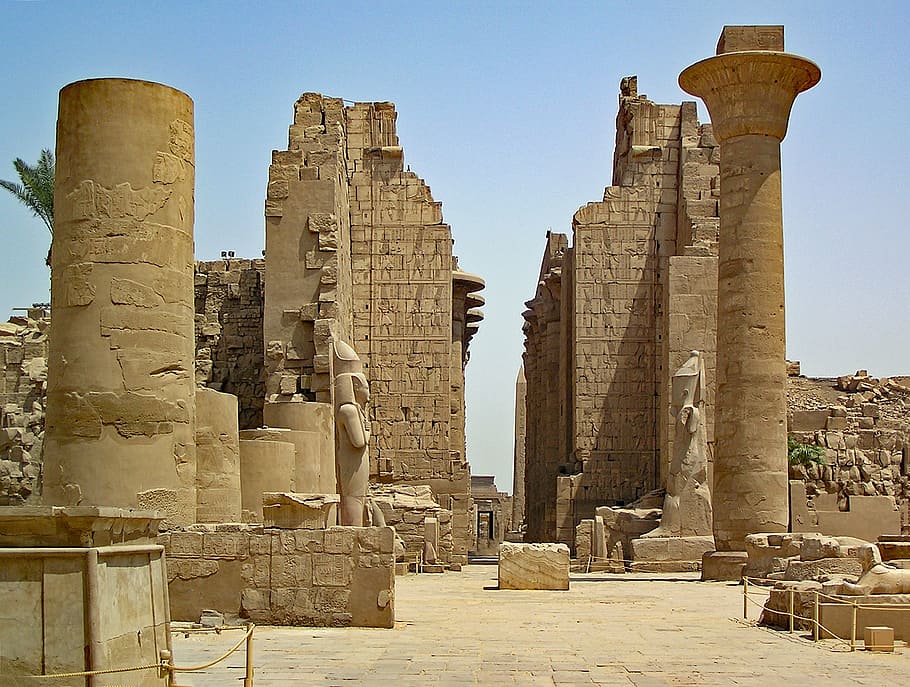 brown concrete ruins, karnak, egypt, temple, antiquity, weltwunder, world heritage, world heritage site, unesco, africa