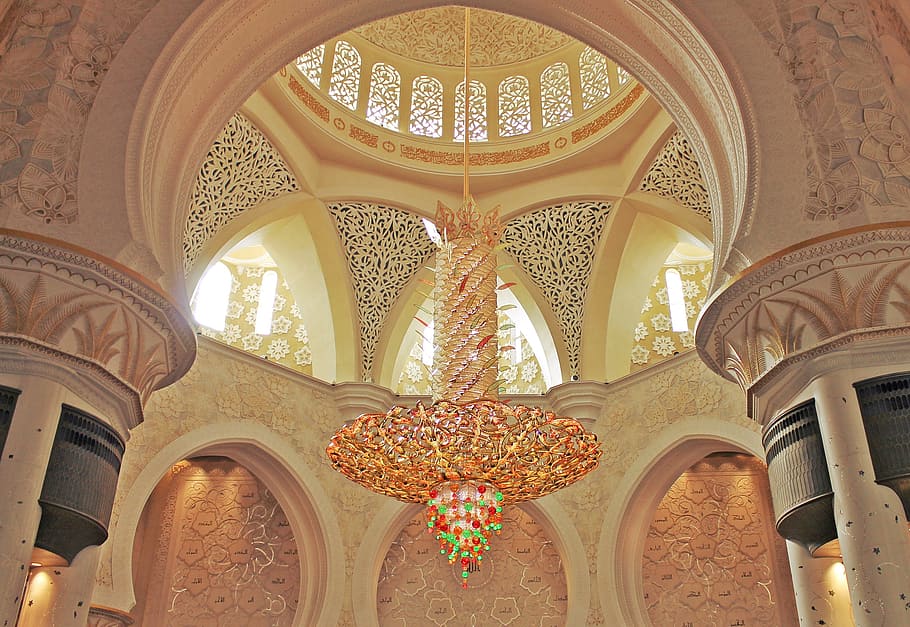 architecture, inside, church, religion, decoration, gold, art, celebration, spirituality, abu dhabi