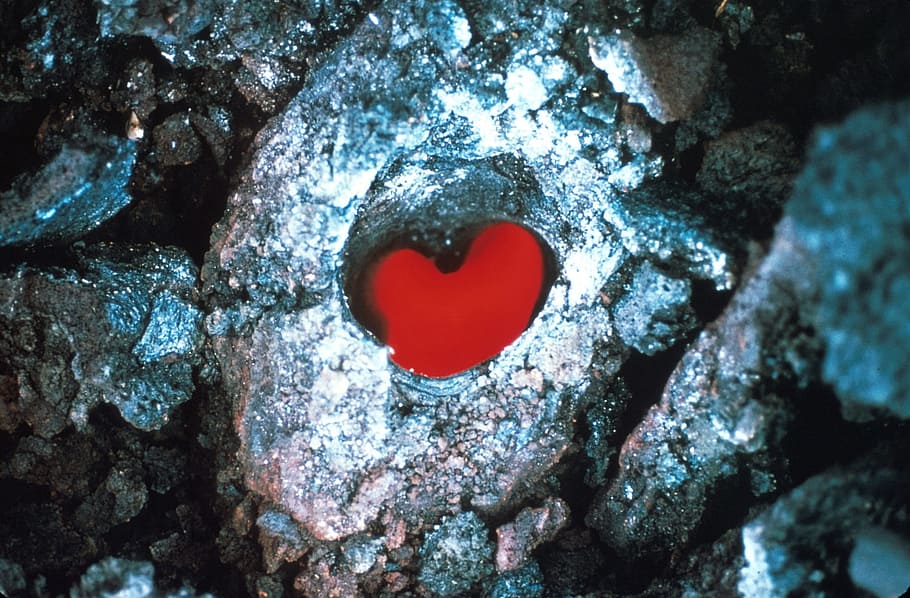 Fluxo de lava, forma do coração, vermelho, quente, vulcão, parque nacional dos vulcões do havaí, havaí, estados unidos da américa, kilauea, cratera de napau