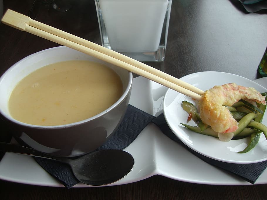 sup kelapa, sup, asia, udang, makan, sumpit, untuk makan siang, abendbrot, makanan dan minuman, makanan