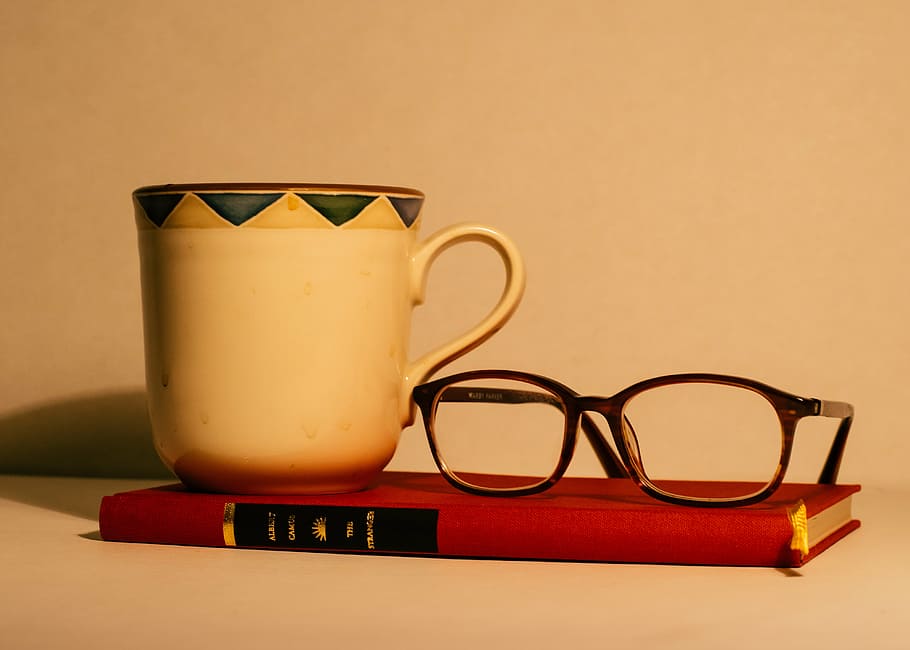 white ceramic cup, macro, shot, photography, white, cup, black, frame, wayfarer, eyeglasses