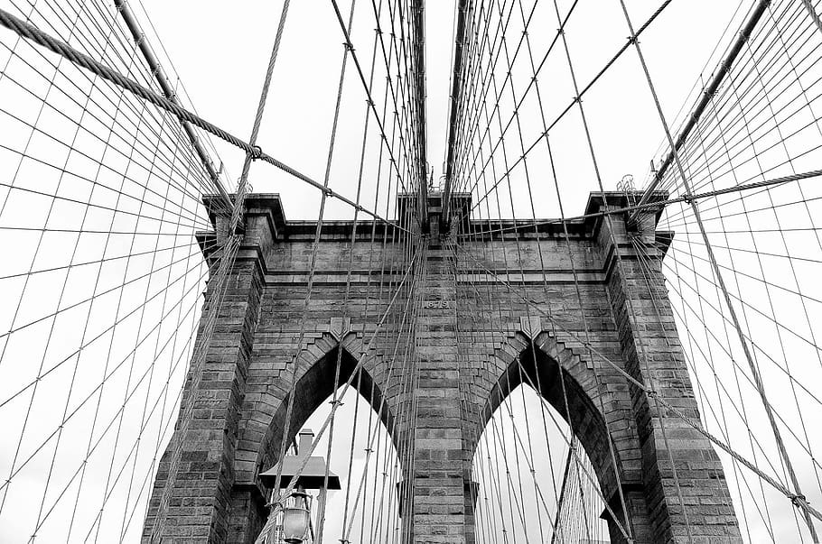 arsitektur, tertinggi, langit, perjalanan, jembatan, brooklyn, new york, nyc, manhattan, kota