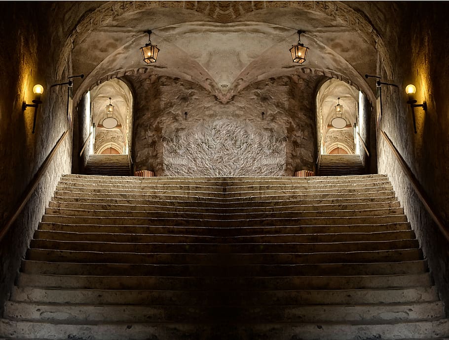 symmetry, stairs, the interior of the, castle, architecture, historical, the palace, inside, staircase, indoors