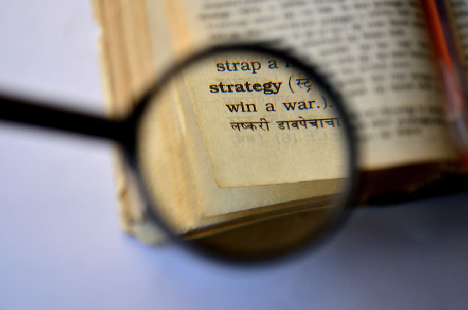 magnifying, glass, showing, book page, strategy, dictionary, magnifier, magnifying glass, loupe, book