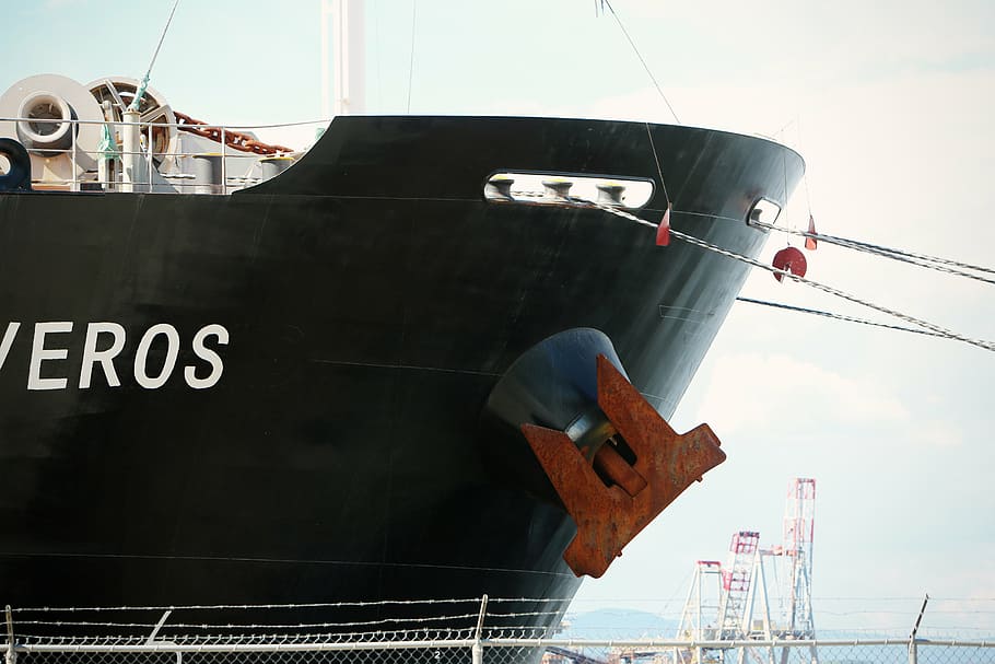 closeup, black, ship, daytime, boat, anchor, pier, dock, port, harbor