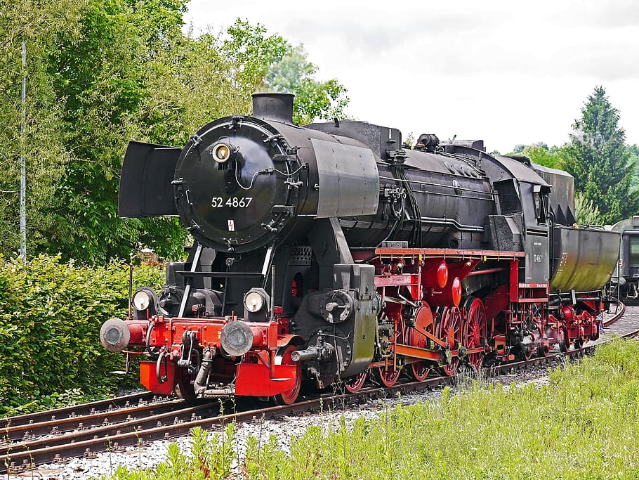 locomotora de vapor, locomotora de tren de mercancías, locomotora de museo, rango, implemento, ferrocarril histórico frankfurt, ferrocarril, br52, br 52, 524867