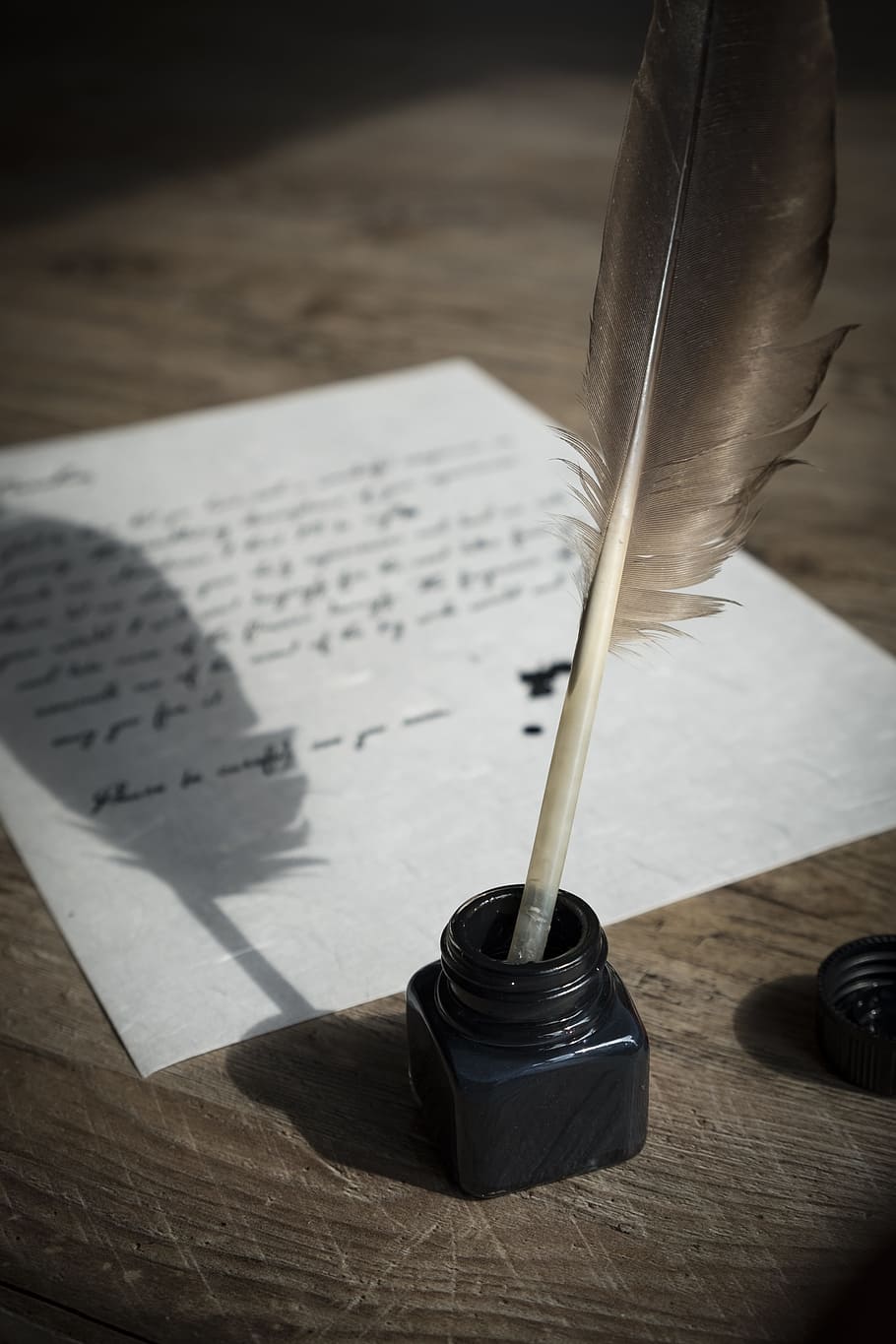 negro, pluma, estuche de tinta, al lado, papel, pluma de ave, pergamino, papel hecho a mano, estructura del papel, papelería