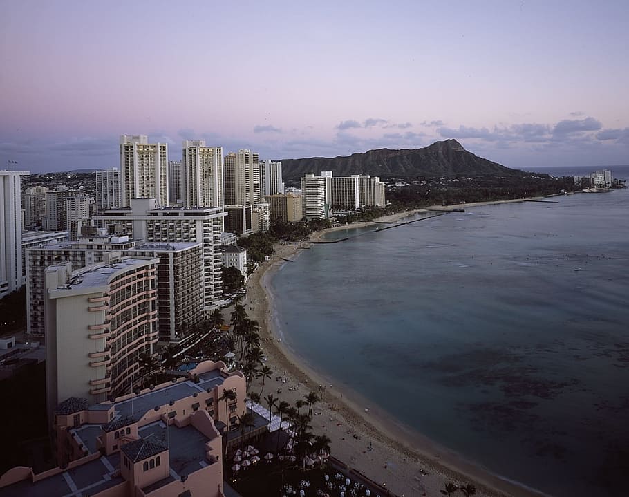 view, city buildings, body, water, Hawaii, Honolulu, Waikiki, Beach, waikiki, beach, landscape