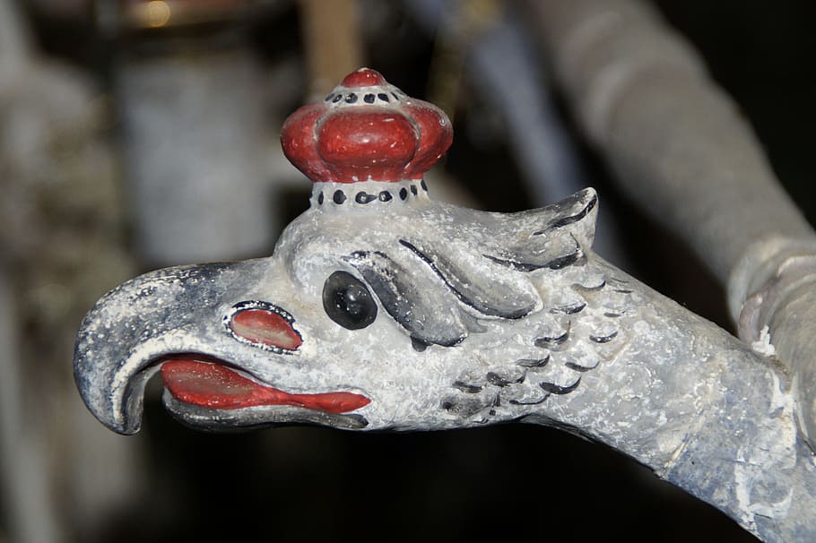 eagle head, carved, old, painted, wood, bird head, portrait, decoration, majestic, bird