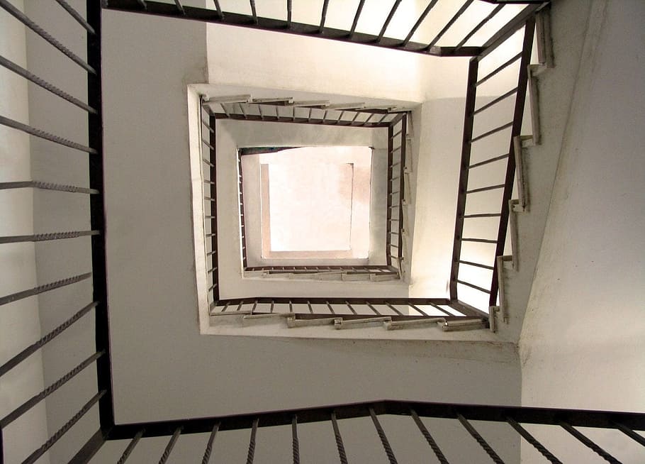 stairs, floors, staircase, interior, concrete, stairway, railings, handrail, shaft, multistoreyed