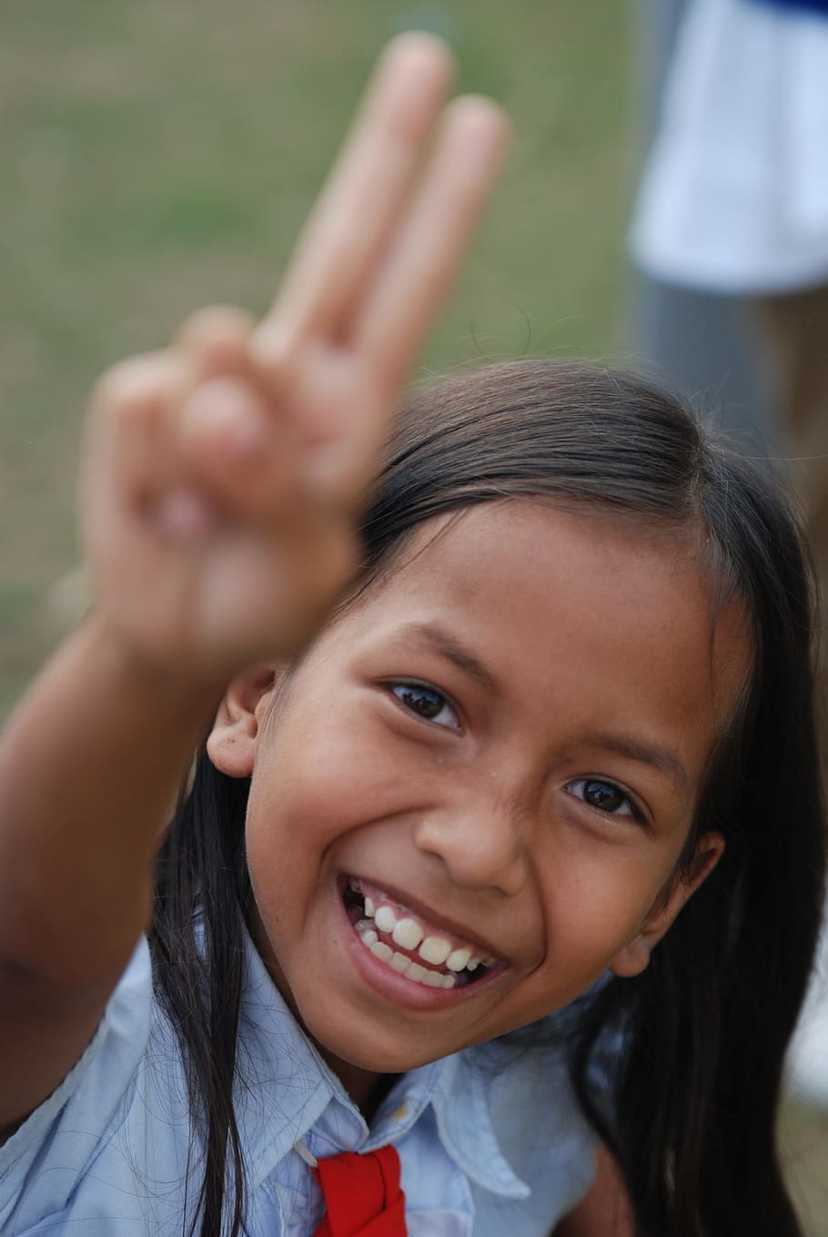 girl, raising, hand, cambodia, cheese, smile, children, girls, laughter, race