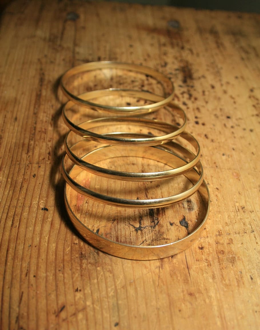 Bangles, Metal, Gold, Coloured, Shiny, gold-coloured, solid, fashion, jewelry, bracelet