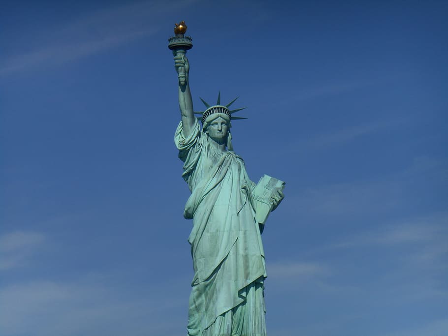 statue, liberty, blue, sky, new, york, statue of liberty, history, historic, landmark