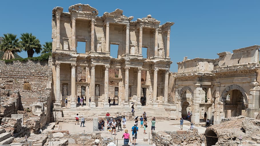 alexandria library, ephesos, ephesus, turkey, ruins, history, the past, group of people, architecture, ancient