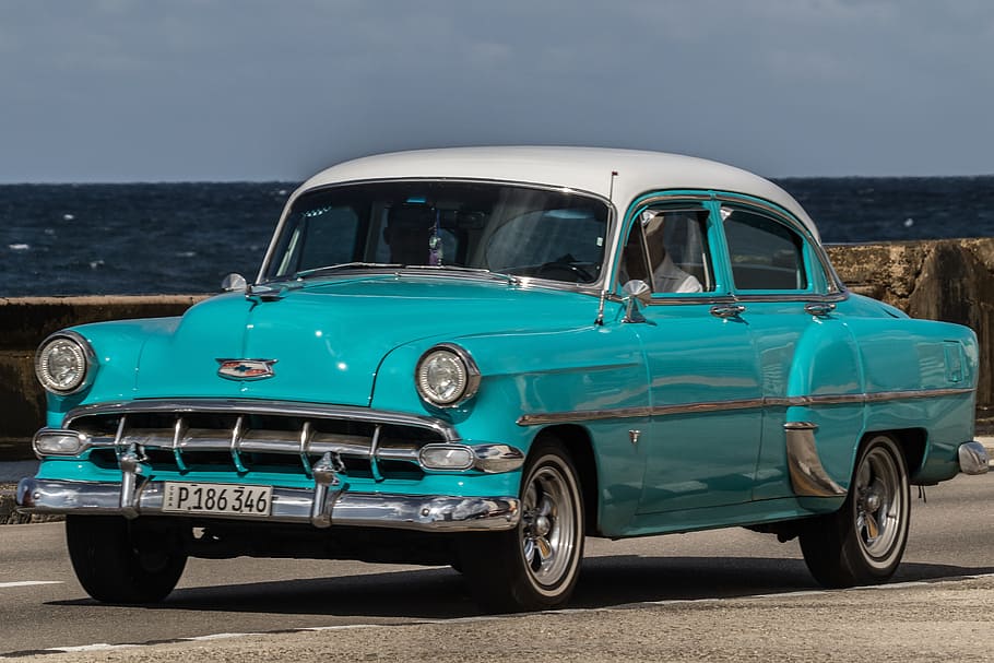 Cuba, La Habana, Malecón, Almendron, Chevy, Acua, Coche, Taxi, modo de transporte, transporte