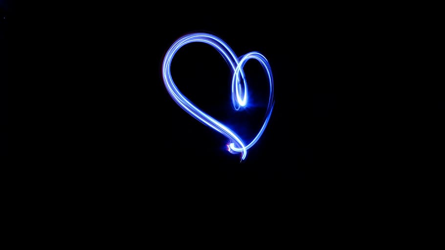 heart led, blue heart, dark, heart, heart light, light, black background, blue, illuminated, studio shot
