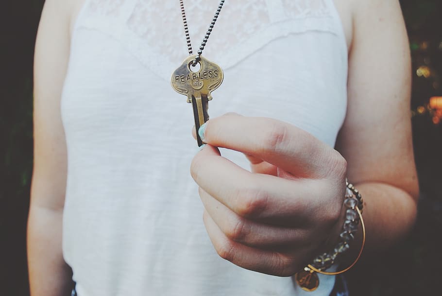 key, necklace, fearless, hands, fashion, girl, woman, people, jewelry, real people