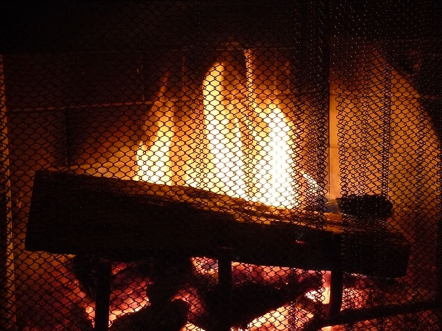 burning fireplace, fireplace, fire, screen, warm, heat, home, cozy, firewood, bright