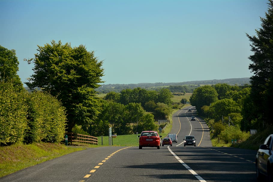irlandia, jalan, perjalanan, pedesaan, pemandangan, hijau, indah, irlandia barat, transportasi, pohon