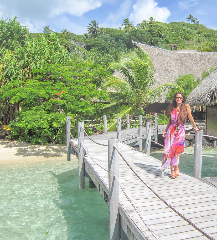 bora-bora, woman, ocean, travel, polynesia, sea, pacific, tahiti, tropical, vacation