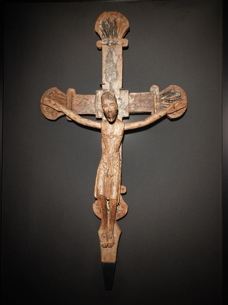christ romanesque, carving wood, the twelfth century, museum deu, close-up, religion, metal, indoors, cross, belief