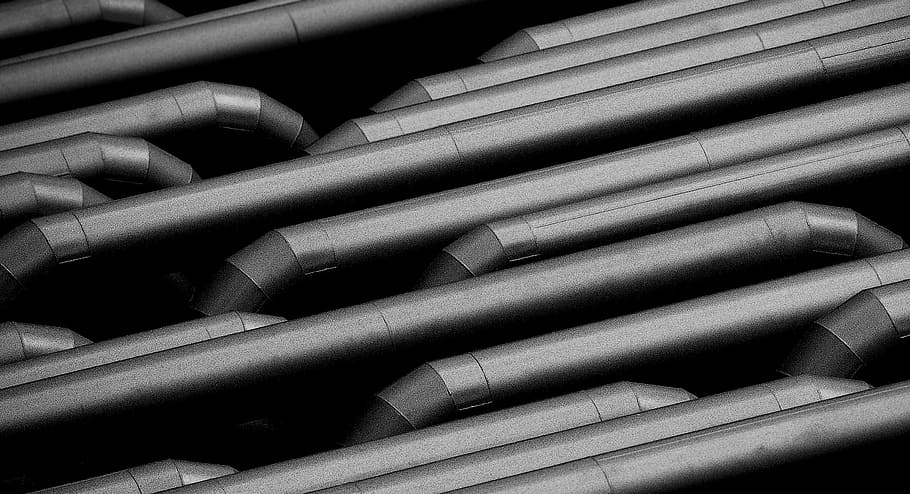 grey metal pipes, industry, pipe, system, steel, shading, pipe - tube, full frame, backgrounds, outdoors