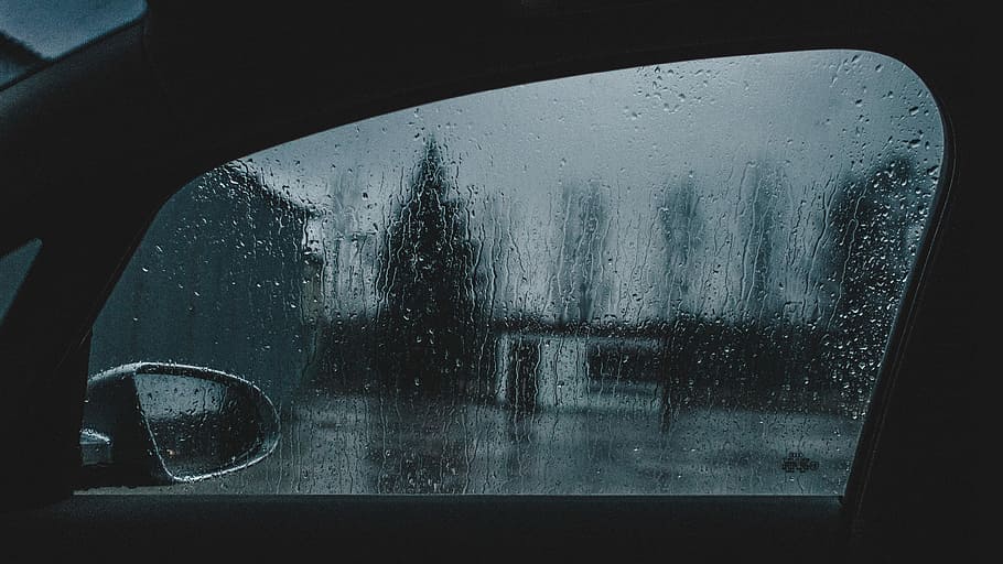 orvalho da água da chuva, pára-brisa do carro, água da chuva, orvalho, carro, pára-brisa, janela, espelho, chuva, vidro