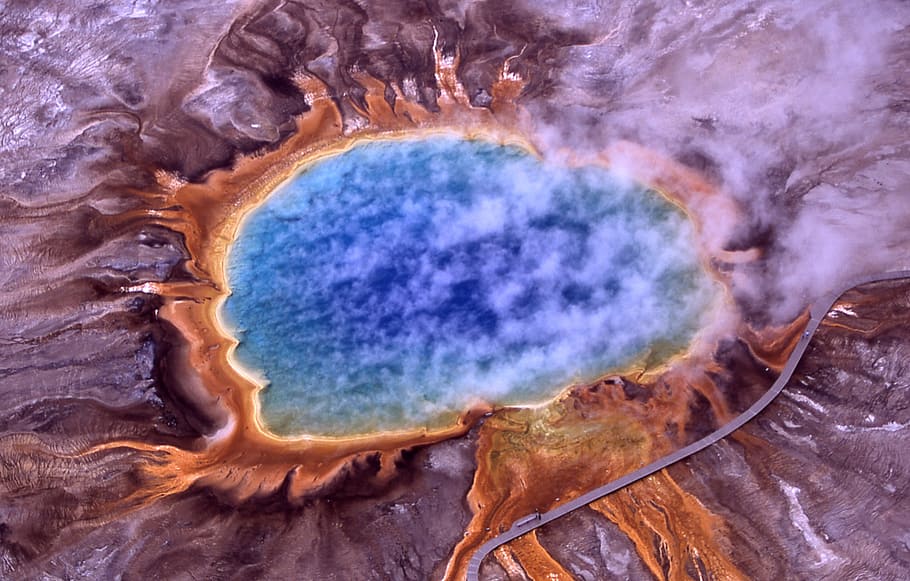 blue whole gazer, thermal spring, grand prismatic spring, yellowstone national park, wyoming, usa, pool, volcanism, geothermal, geothermal energy