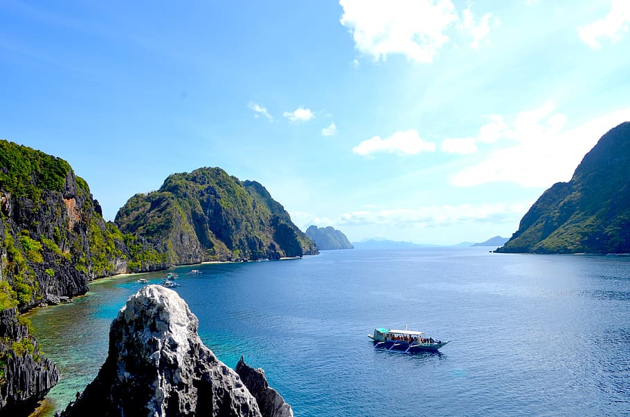 island hopping, tropics, philippines, palawan, beach, tropical, nautical vessel, water, sky, scenics - nature