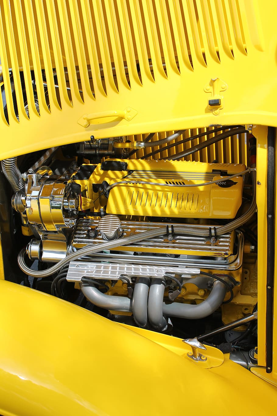 Ford, Motor, Engine, Yellow, ford motor, ford engine, vintage truck, transportation, truck, antique truck